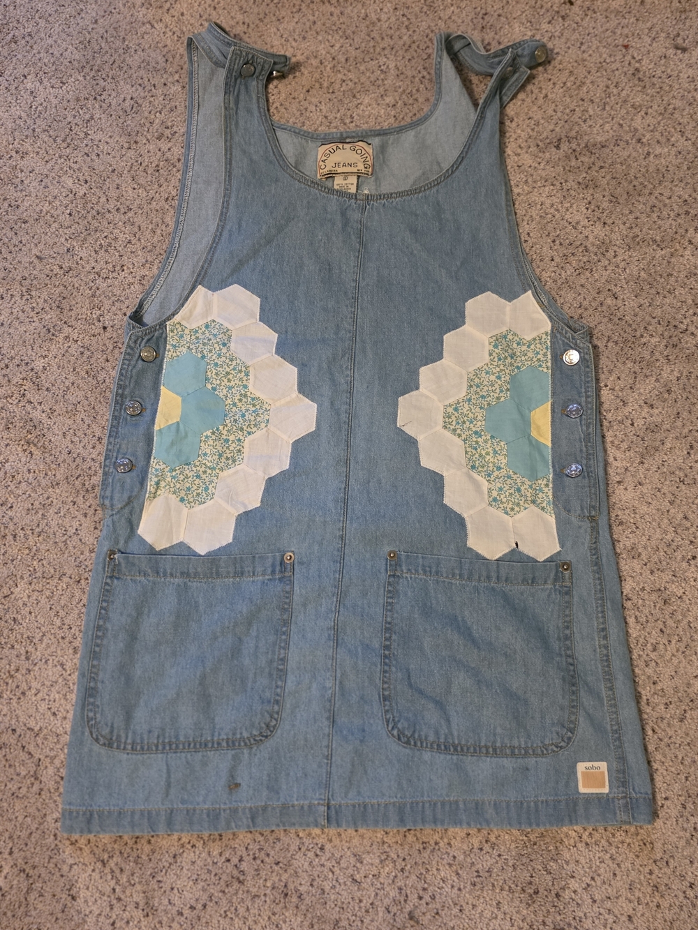 Vintage Floral Patchwork Denim Pinafore Dress